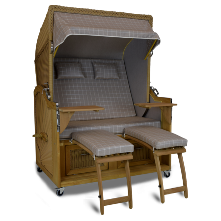 Strandkorb XL Teak Bonn Karo taupe weiß