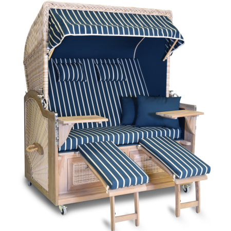 Strandkorb XXL Teak Vintage taupe Hamburg Streifen blau