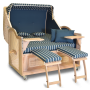 Strandkorb XXL Teak Vintage taupe Hamburg Streifen blau