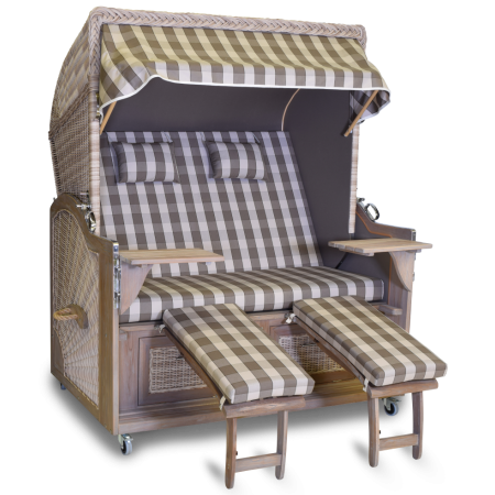 Strandkorb XXL Teak Vintage taupe Lüneburg karo taupe