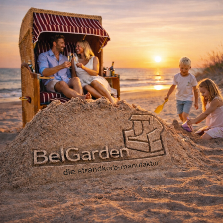 Luxus Strandkorb BelGarden M120 Mahagoni - Dessin: Hamburg - Streifen rot (006)