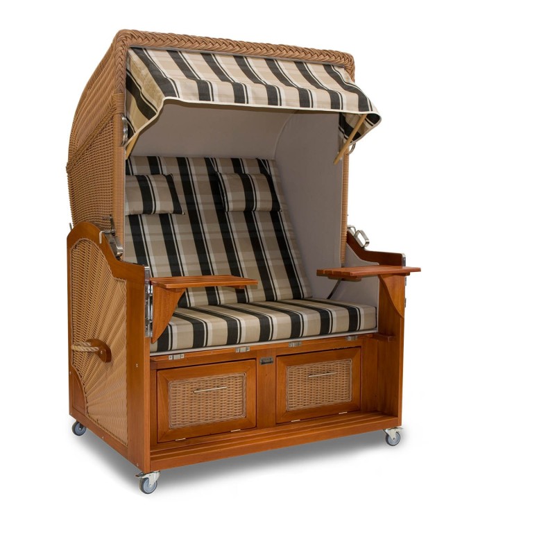 Strandkorb XL Mahagoni Berlin karo schwarz beige